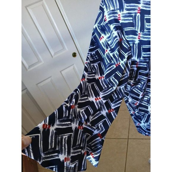 Always Indigo Womens Blouse 2X Colorful Mutiprint 3/4 Bell Sleeve With Keyhol - Picture 6 of 16